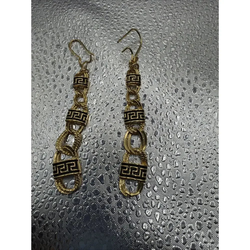 Gold Plated Greek Design Dangling Earrings - Picture 2 of 5